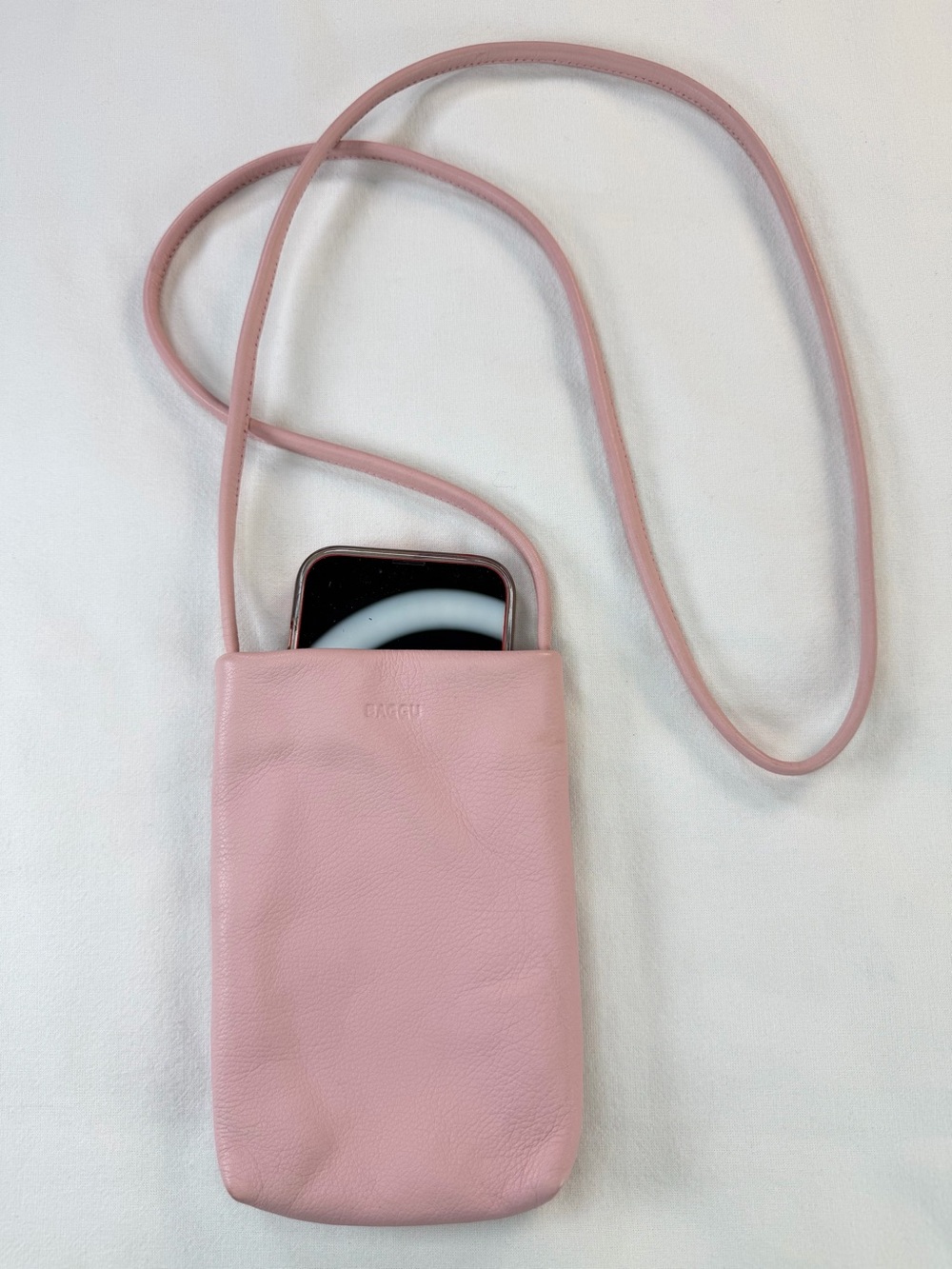 BAGGU Pink Natural Milled Leather Crossbody Pouch